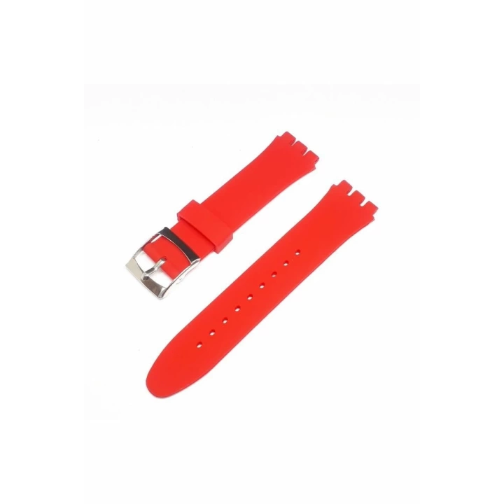 19mm Swatch Uyumlu Chrono Model Slikon Saat Kordonu - KIRMIZI