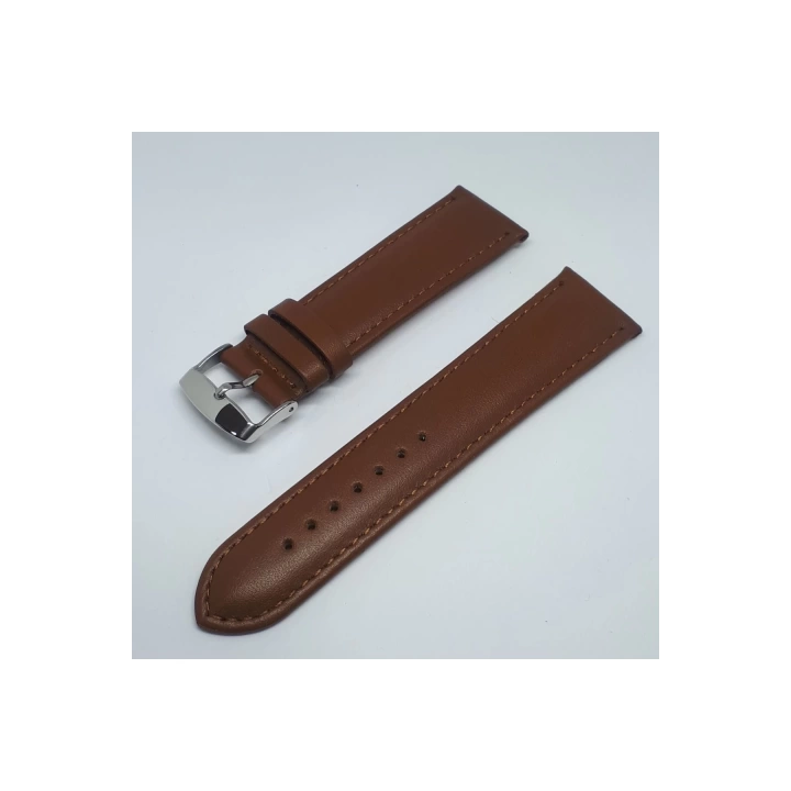 20mm Açık Kahve Taba Renk Desensiz Hakiki Deri Saat Kordonu