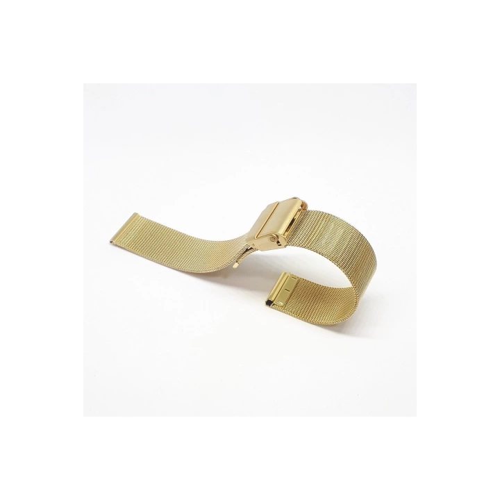 Sarı Gold Renk Hasır Ince Örgü Çelik Kaplama Metal Saat Kordonu 18mm