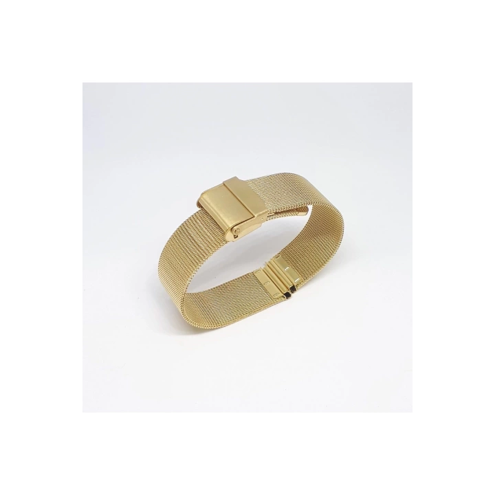 Sarı Gold Renk Hasır Ince Örgü Çelik Kaplama Metal Saat Kordonu 18mm