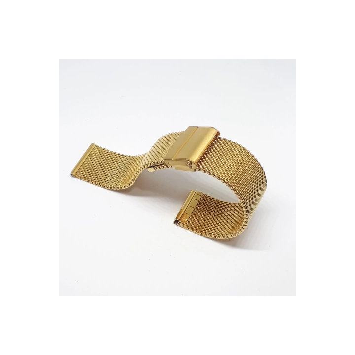 Unisex Sarı Gold Renk Hasır Kalın Örgü Çelik Kaplama Metal Saat Kordonu 26 mm
