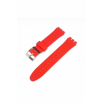 19mm Swatch Uyumlu Chrono Model Slikon Saat Kordonu - KIRMIZI
