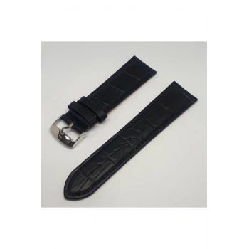 20mm Siyah Renk Croco Hakiki Deri Saat Kordonu