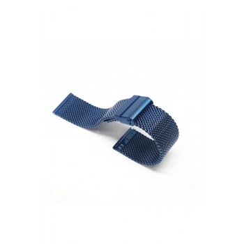 26mm Lacivert Mavi Renk Hasır Kalın Örgü Çelik Kaplama Metal Saat Kordonu