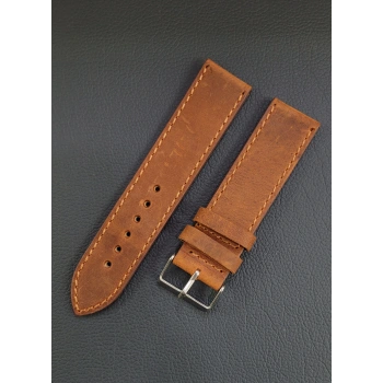 22mm Kahverengi Kiremit Renk Crazy Hakiki Deri Saat Kordonu - Toka Ölçü 22mm