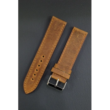 22mm Açık Kahve Taba Renk Crazy Hakiki Deri Saat Kordonu - Toka Ölçü 22mm