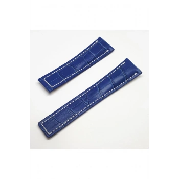 Breitling Uyumlu Croco Deri Saat Kordonu Kayışı 24mm - Mavi