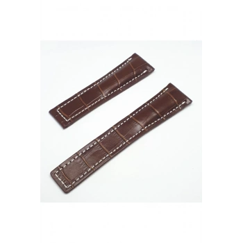 Breitling Uyumlu Croco Deri Saat Kordonu Kayışı 24mm - Kahve