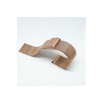 22mm Rose Bakır Renk Hasır Kalın Örgü Çelik Kaplama Metal Saat Kordonu