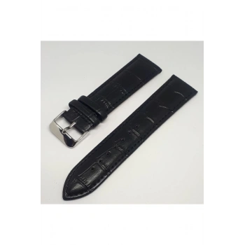 20mm Siyah Renk Croco Suni Deri Saat Kordonu