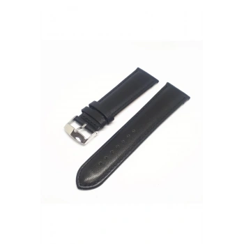 22mm Siyah Renk Desensiz Hakiki Deri Saat Kordonu