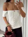 Straplez düğmeli bluz - Beyaz