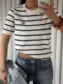 Kısa kol bisiklet yaka çizgili triko