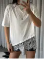 Oversize dantel detay T-shirt / Beyaz