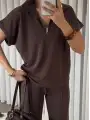 Oys modal kumaş eşofman takımı - Kahverengi