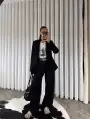 Vatkalı ceket pantolon takım - Siyah