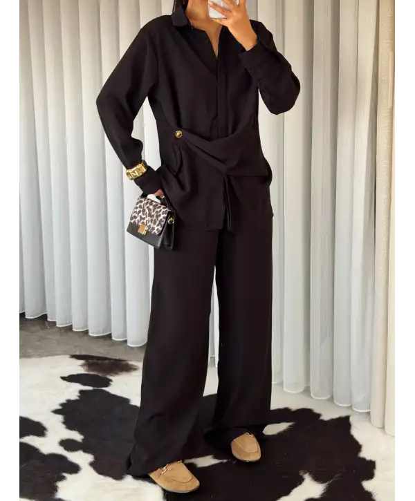 Bağlamalı alt üst takım - Siyah