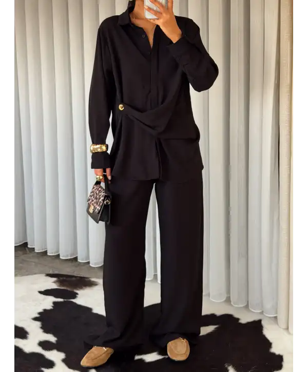 Bağlamalı alt üst takım - Siyah