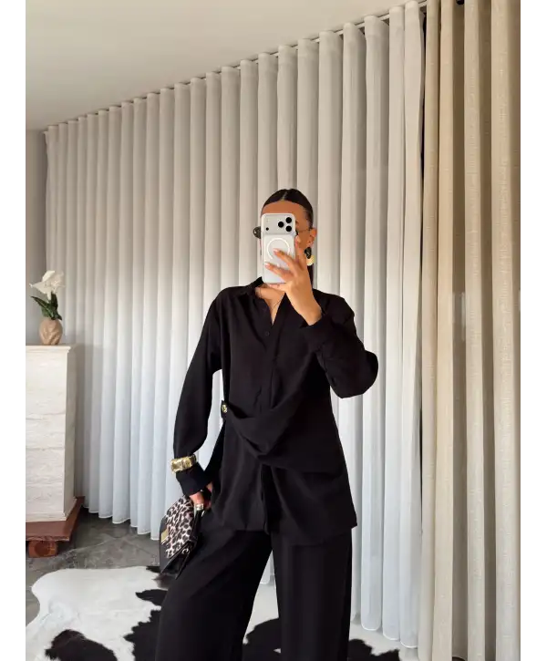 Bağlamalı alt üst takım - Siyah