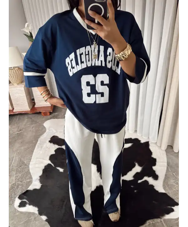 Baskılı eşofman takımı - lacivert