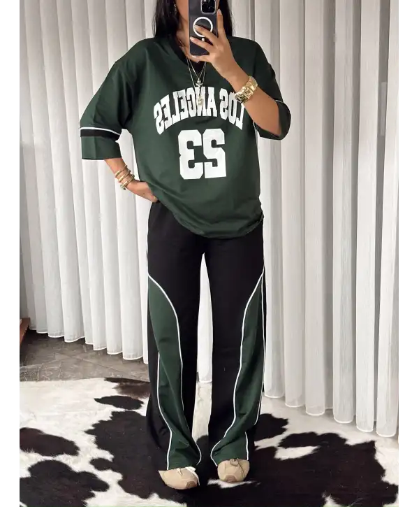 Baskılı eşofman takımı - siyah