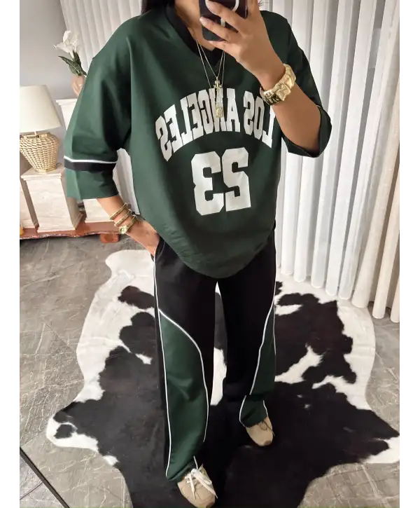 Baskılı eşofman takımı - siyah