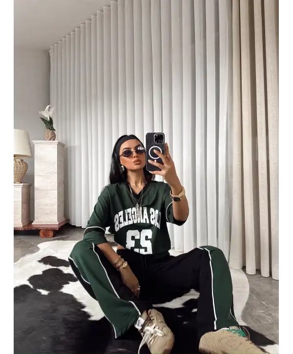 Baskılı eşofman takımı - siyah