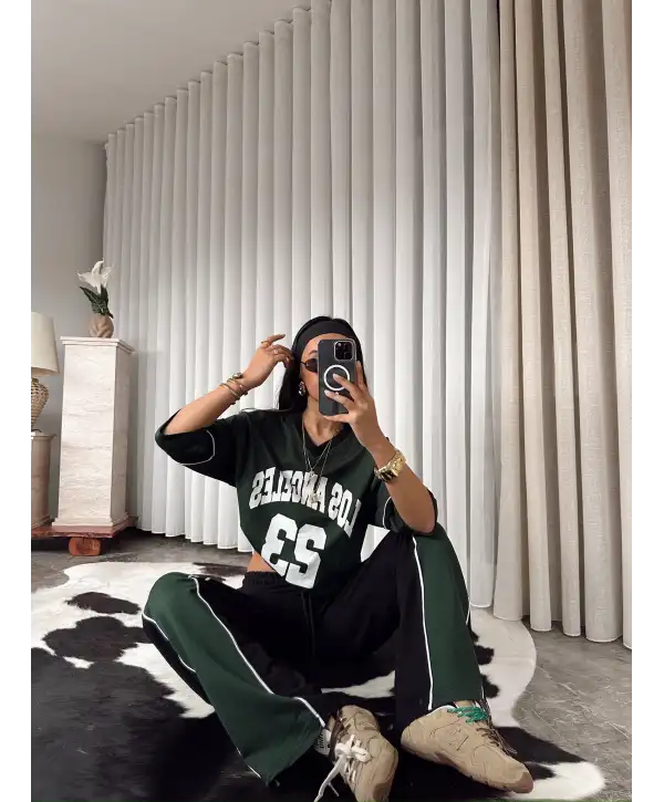 Baskılı eşofman takımı - siyah