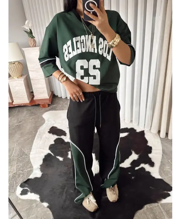 Baskılı eşofman takımı - siyah