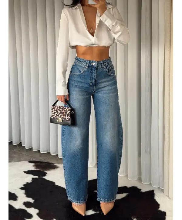 Yüksek Bel Wide Leg Jean