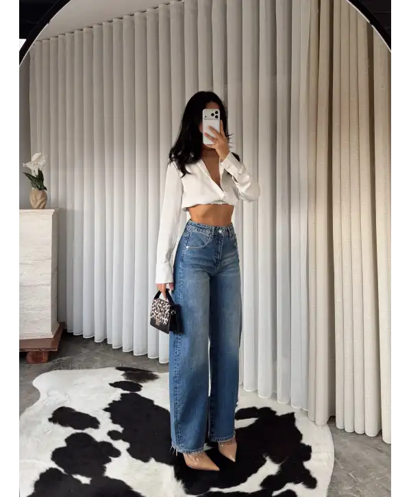 Yüksek Bel Wide Leg Jean
