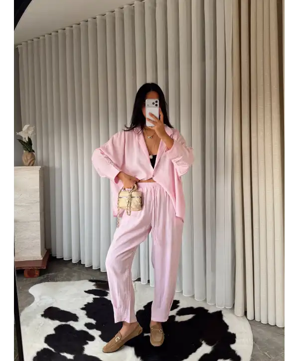 Modal kumaş pensli takım - Pembe