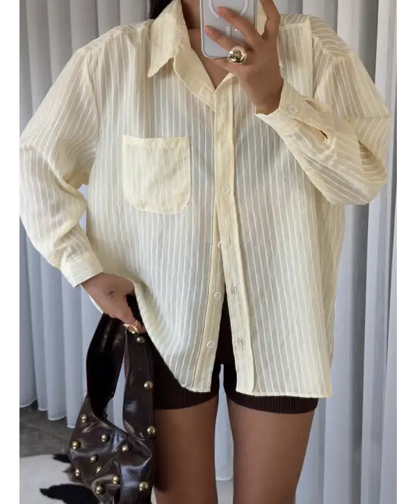 Tül detay gömlek - Sarı