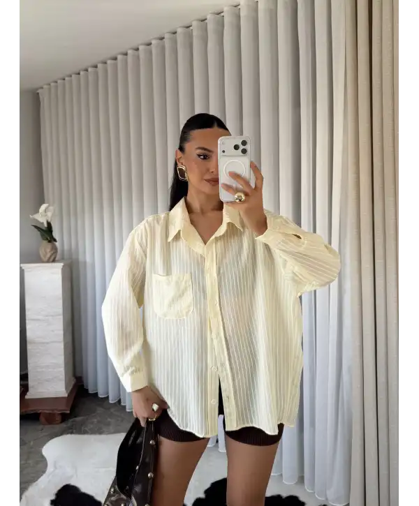 Tül detay gömlek - Sarı