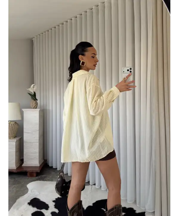 Tül detay gömlek - Sarı