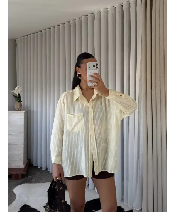 Tül detay gömlek - Sarı