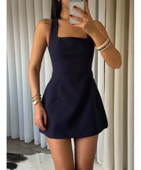 Mini sırt dekolteli elbise - Lacivert