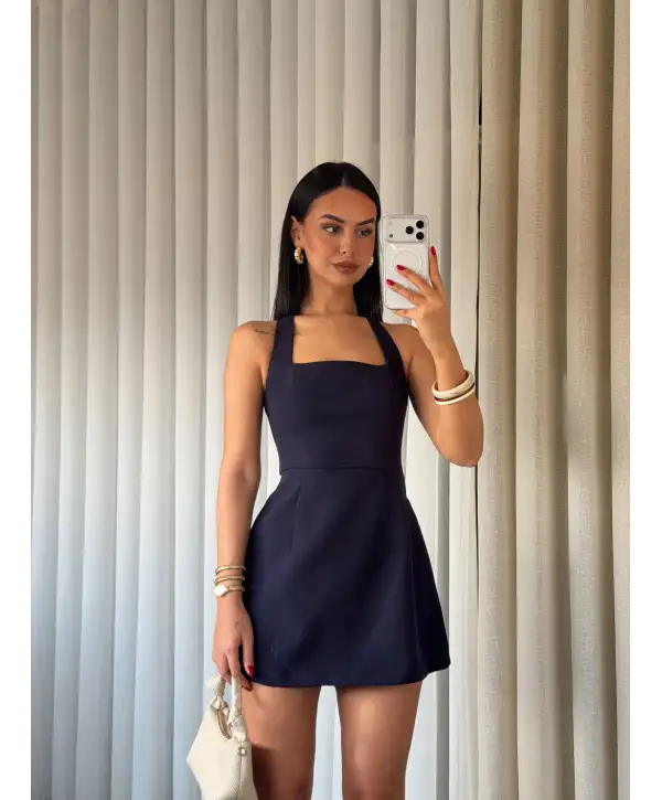 Mini sırt dekolteli elbise - Lacivert