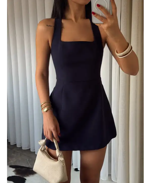 Mini sırt dekolteli elbise - Lacivert