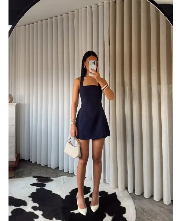 Mini sırt dekolteli elbise - Lacivert