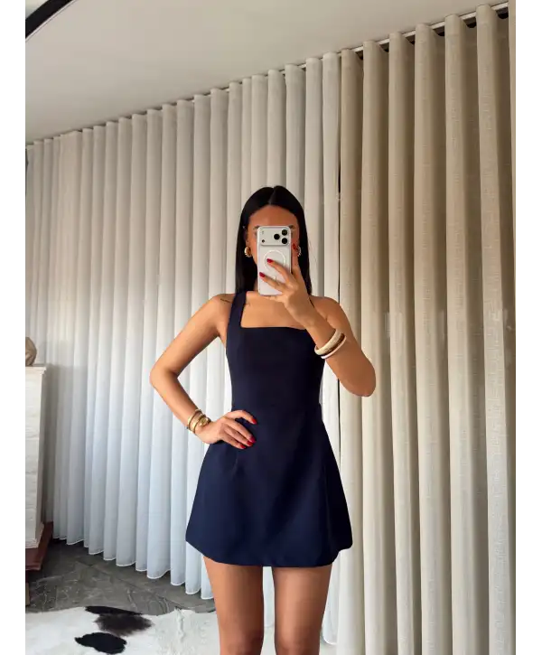 Mini sırt dekolteli elbise - Lacivert