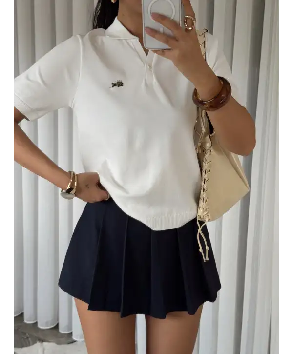 Polo yaka kısa kol triko- Beyaz