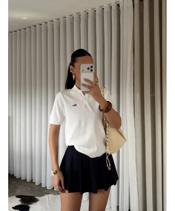 Polo yaka kısa kol triko- Beyaz