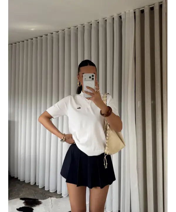 Polo yaka kısa kol triko- Beyaz