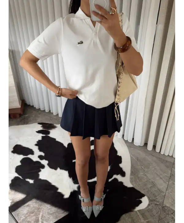 Polo yaka kısa kol triko- Beyaz