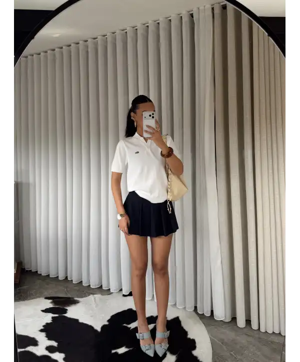 Polo yaka kısa kol triko- Beyaz