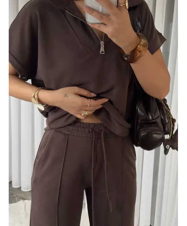 Oys modal kumaş eşofman takımı - Kahverengi