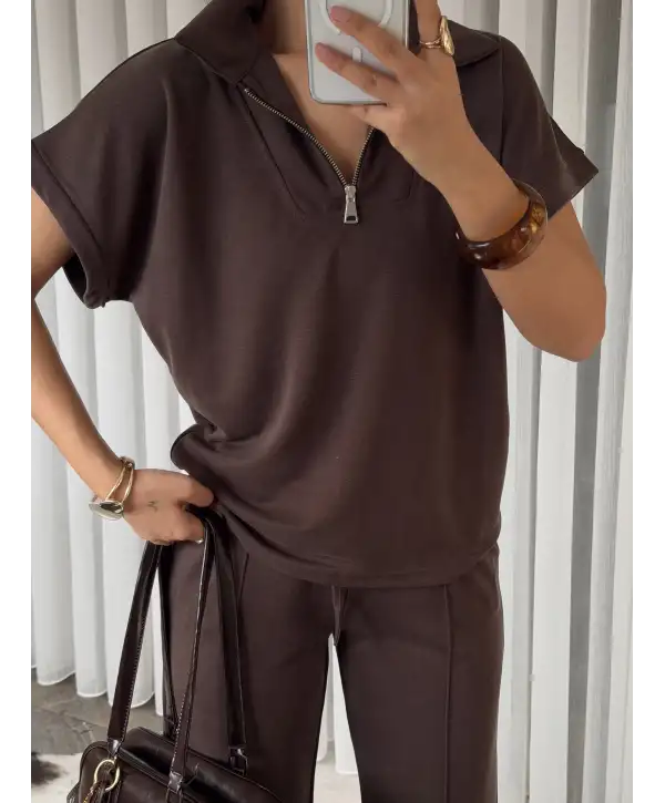 Oys modal kumaş eşofman takımı - Kahverengi