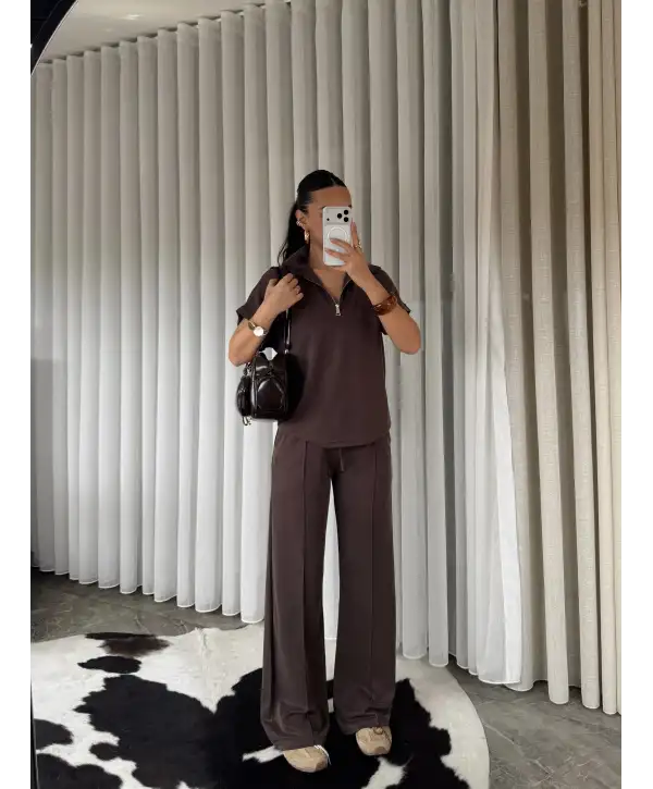 Oys modal kumaş eşofman takımı - Kahverengi