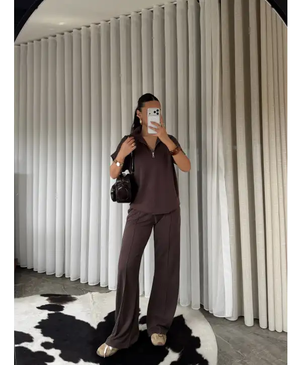 Oys modal kumaş eşofman takımı - Kahverengi